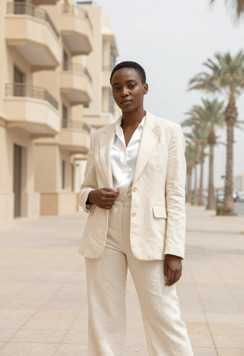AI casablanca architect art deco cream sample — portrait of an architect, a Senegalese-Moroccan woman in her