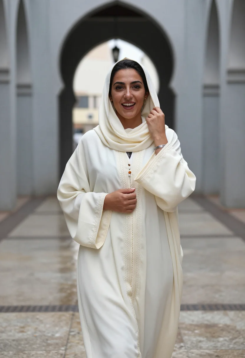 AI casablanca djellaba sample — portrait of a woman, three-quarter-length portrait of a Moro