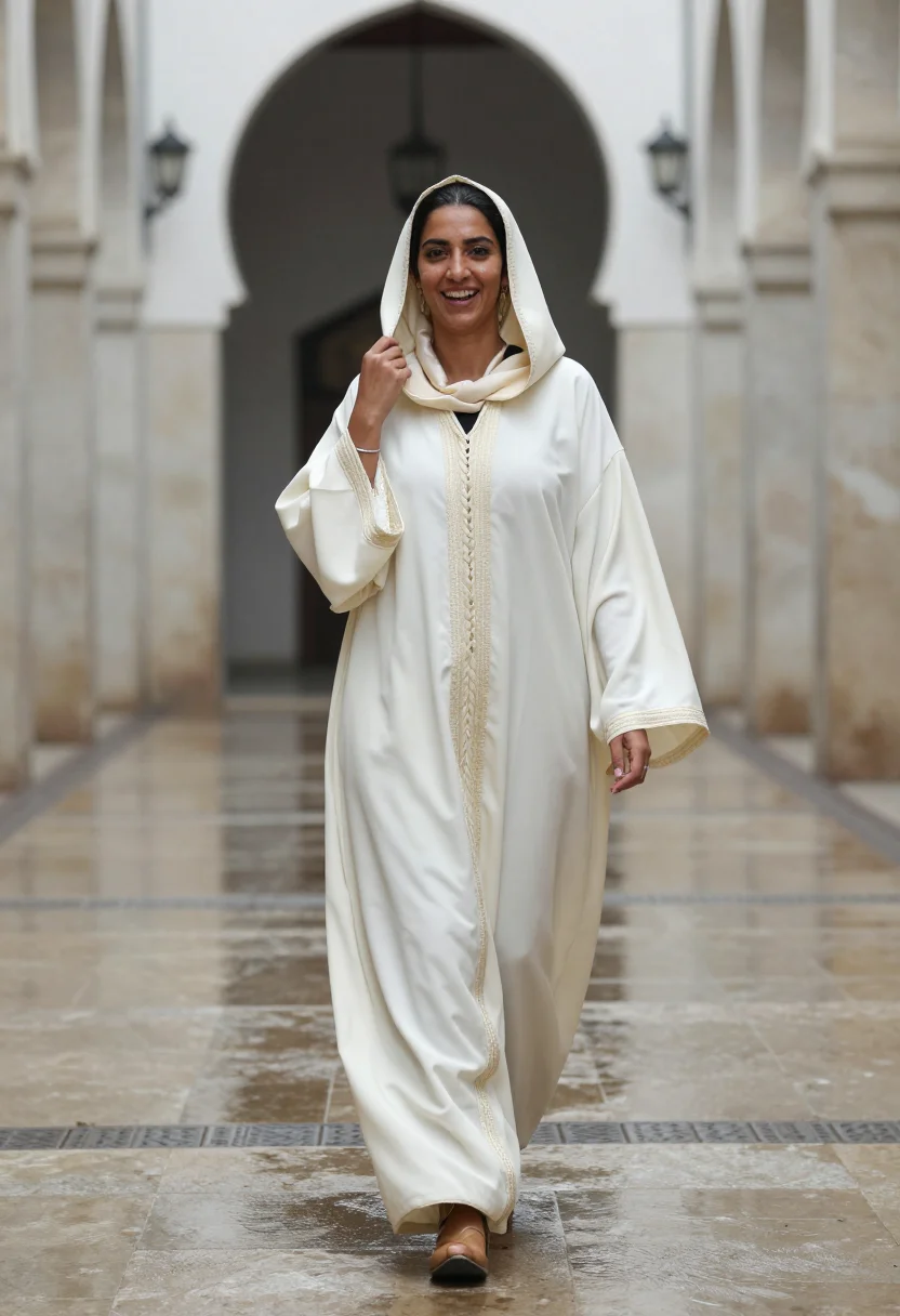 AI casablanca djellaba sample — portrait of a woman, full-length walking portrait of a Moroc