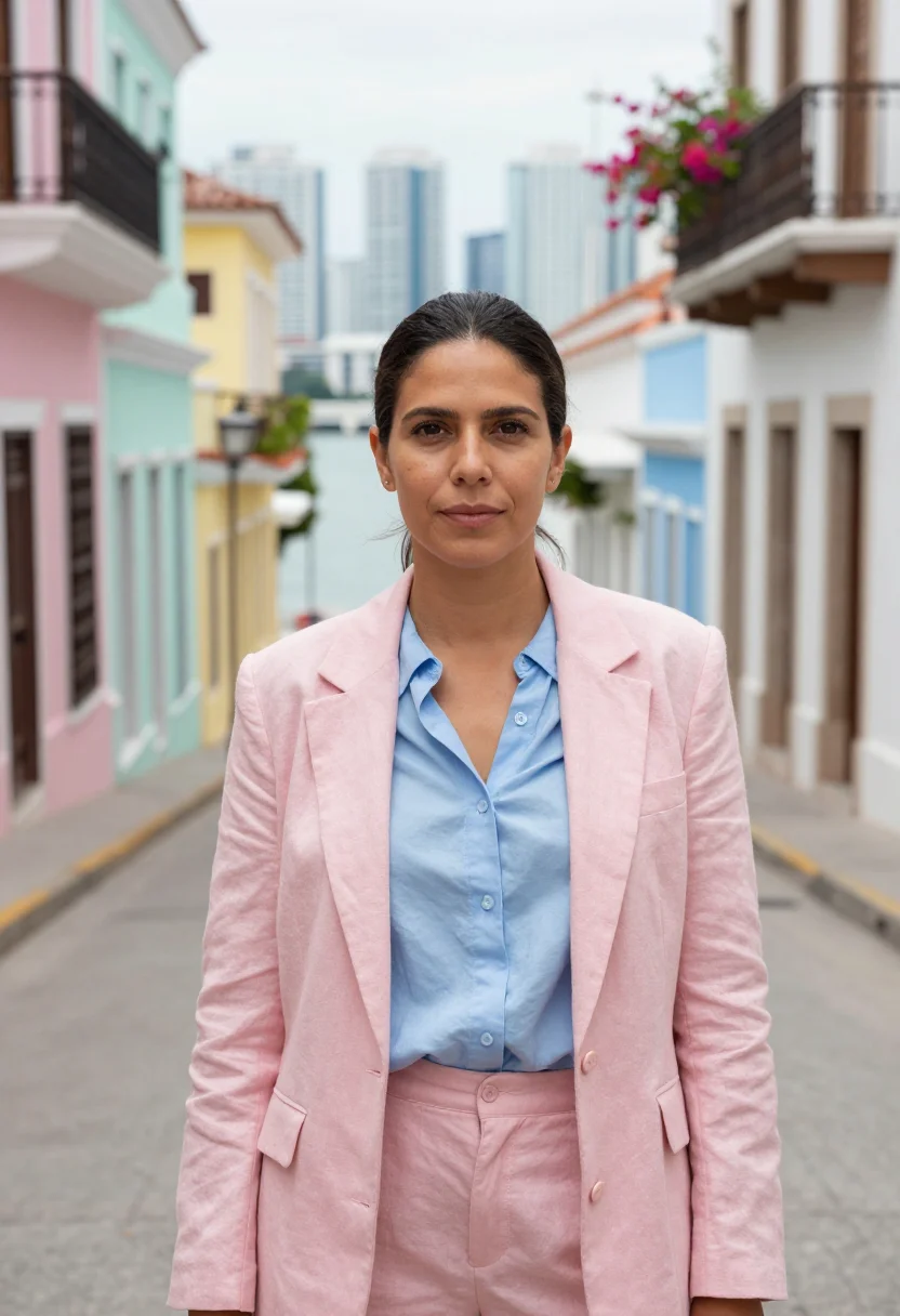 AI casco viejo architect pastel palette sample — portrait of a woman, a Venezuelan architect in her early for