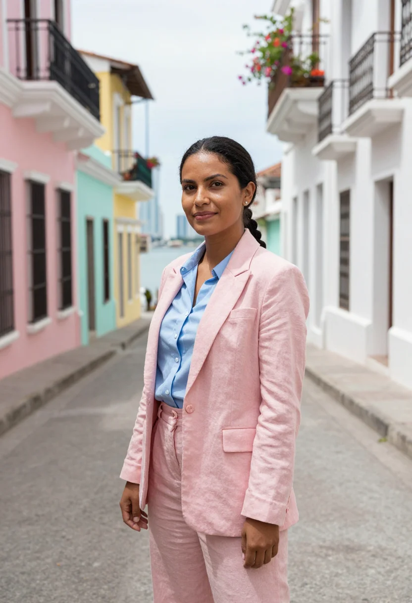 AI casco viejo architect pastel palette sample — portrait of a woman, a Panamanian architect in her early thi