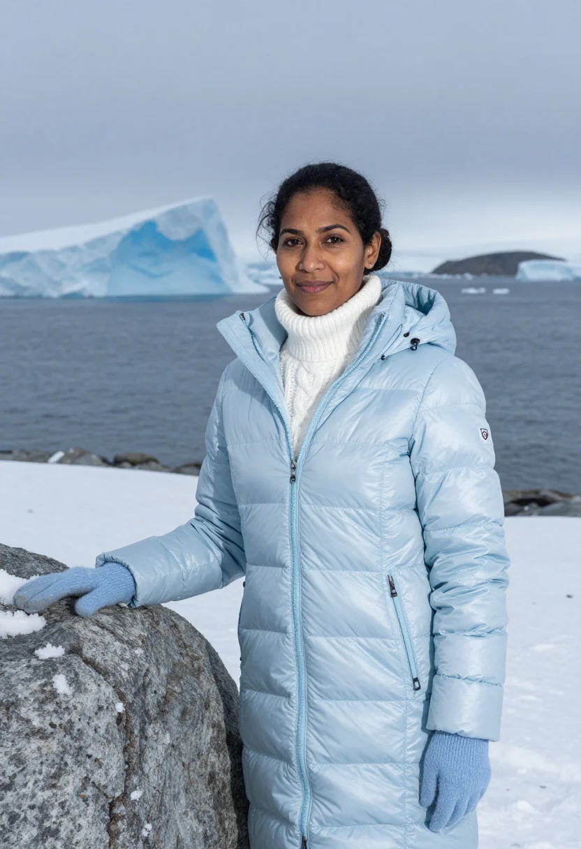 AI casey station marine biologist ice blue sample — portrait of a woman, framed half-length from the head to the