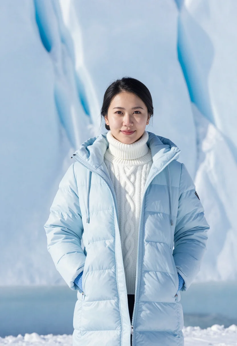 AI casey station marine biologist ice blue sample — portrait of a woman, framed from the head to the waist, the