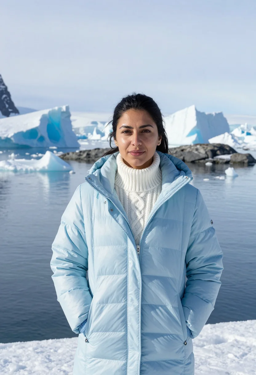 AI casey station marine biologist ice blue sample — portrait of a woman, framed half-length from the head to the