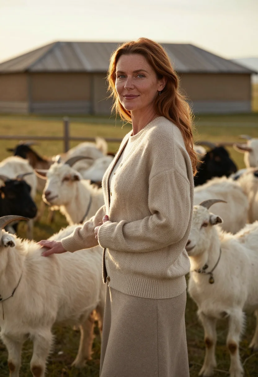 AI cashmere oatmeal sample — portrait of a woman, portrait from the hip up of a Western-E