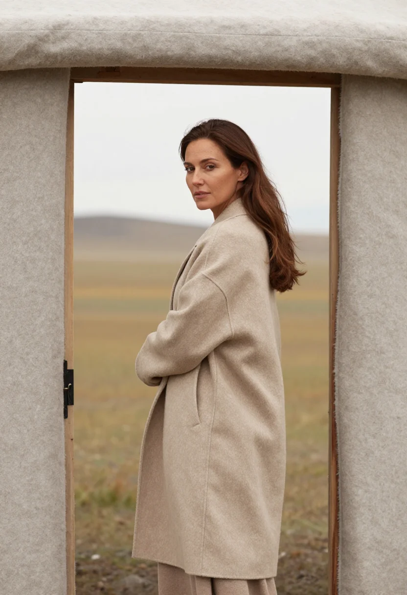 AI cashmere oatmeal sample — portrait of a woman, waist-up portrait of a Western-European