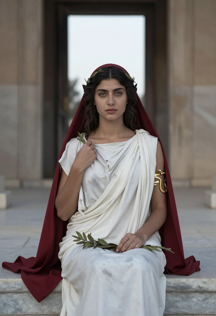 AI cassandra sample — portrait of a woman, chest-up portrait of a Greek woman in h