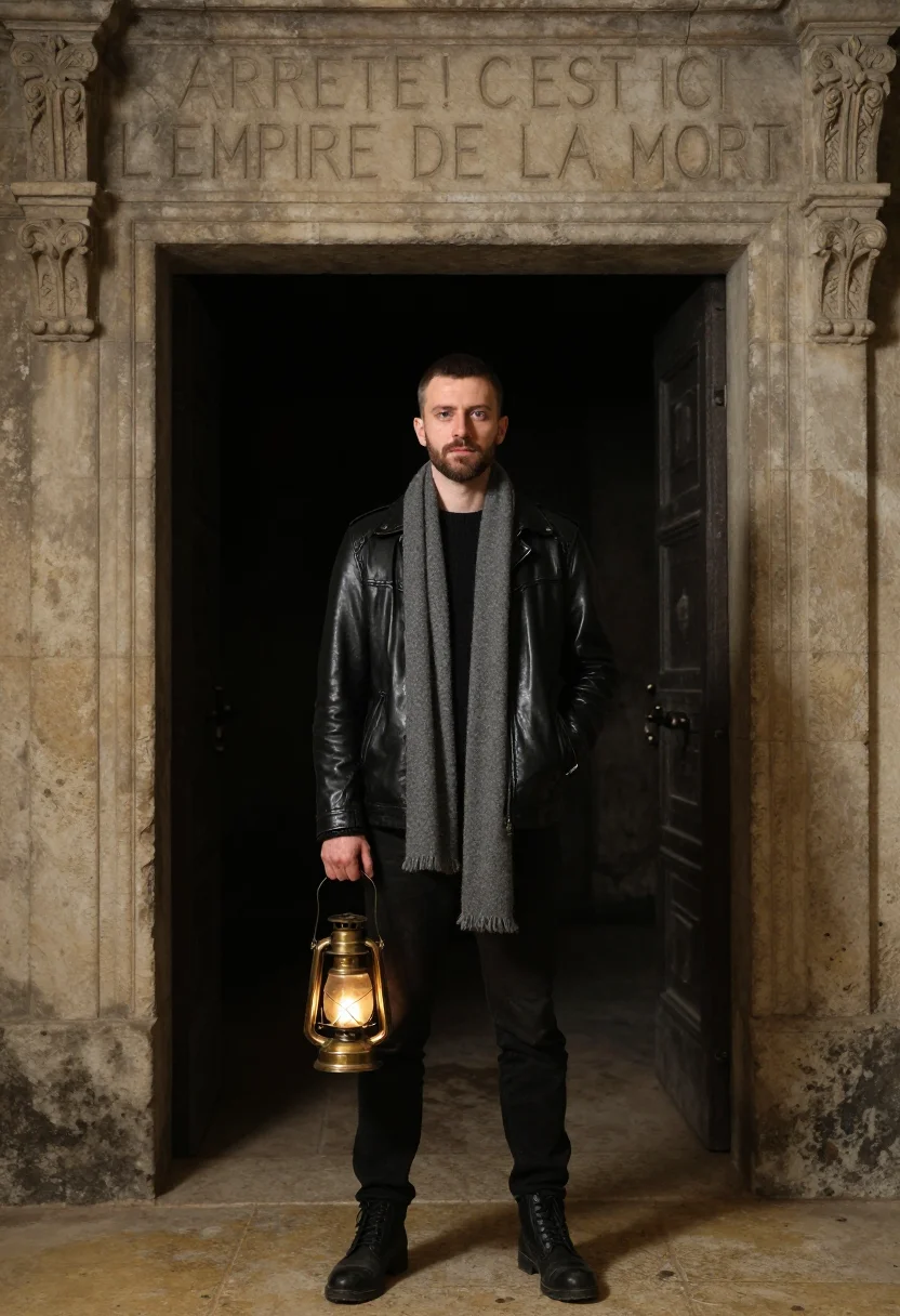 AI catacombes paris sample — portrait of a man, full-length standing portrait of a Wester