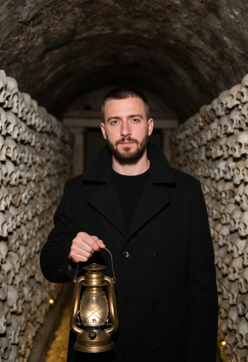 AI catacombes paris sample — portrait of a man, close head-and-shoulders portrait of a We
