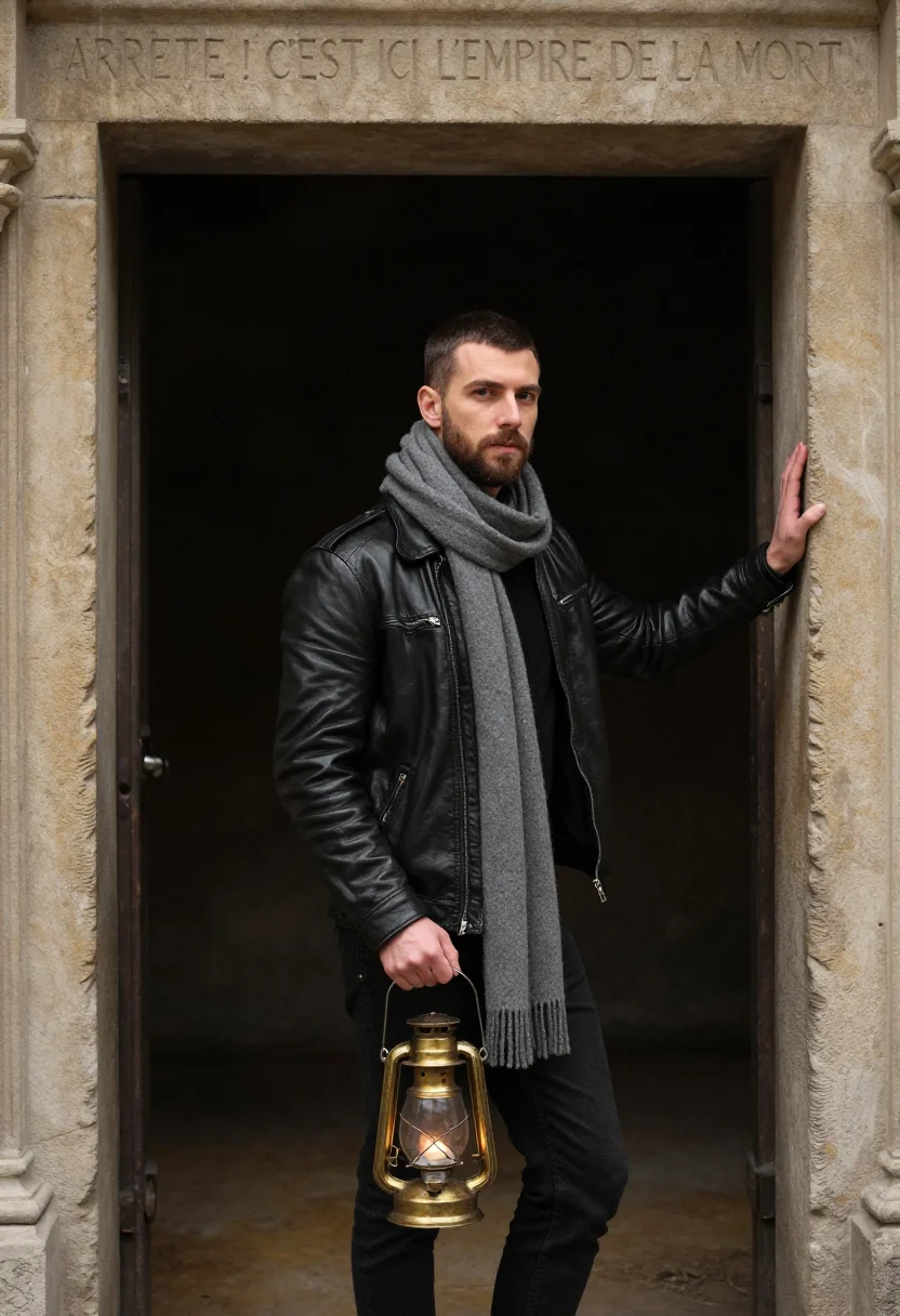 AI catacombes paris sample — portrait of a man, three-quarter-length portrait of a Wester