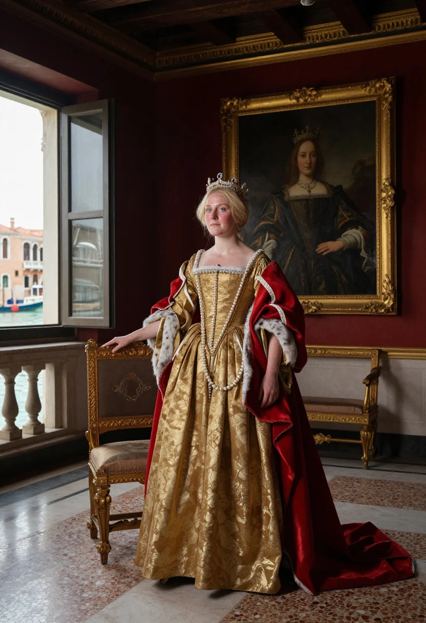 AI caterina cornaro sample — portrait of a woman, wide full-length portrait of a Venetian