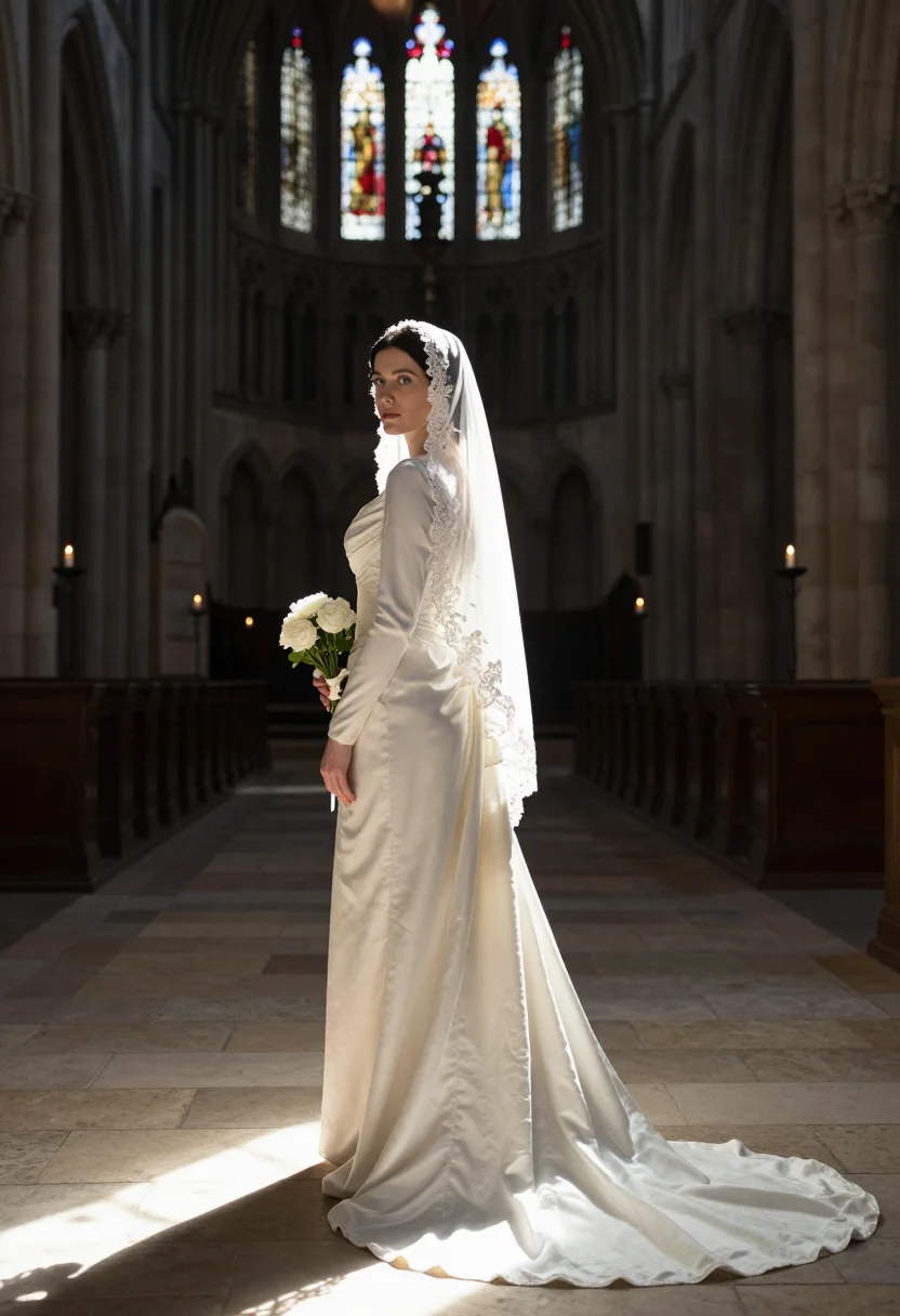 AI cathedral veil sample — portrait of a woman, three-quarter-length portrait of a West