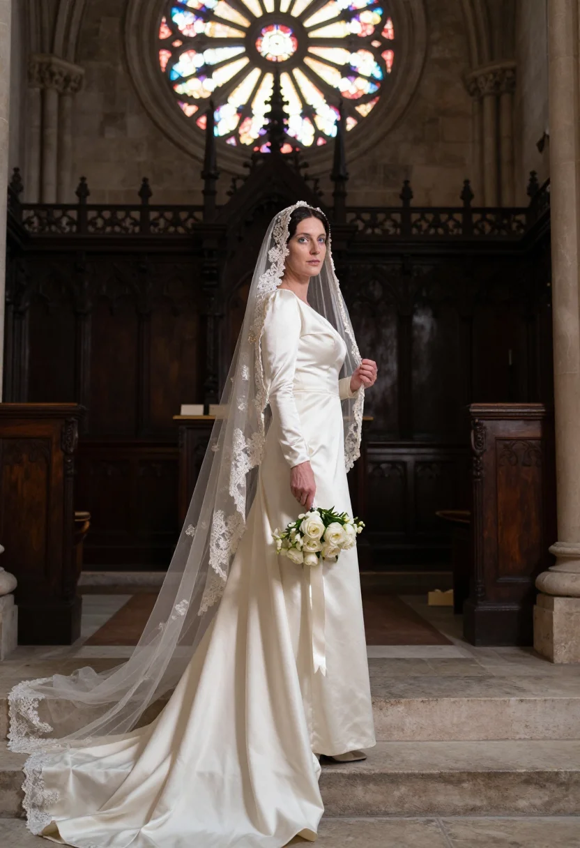 AI cathedral veil sample — portrait of a woman, full-length portrait of a Western-Europ