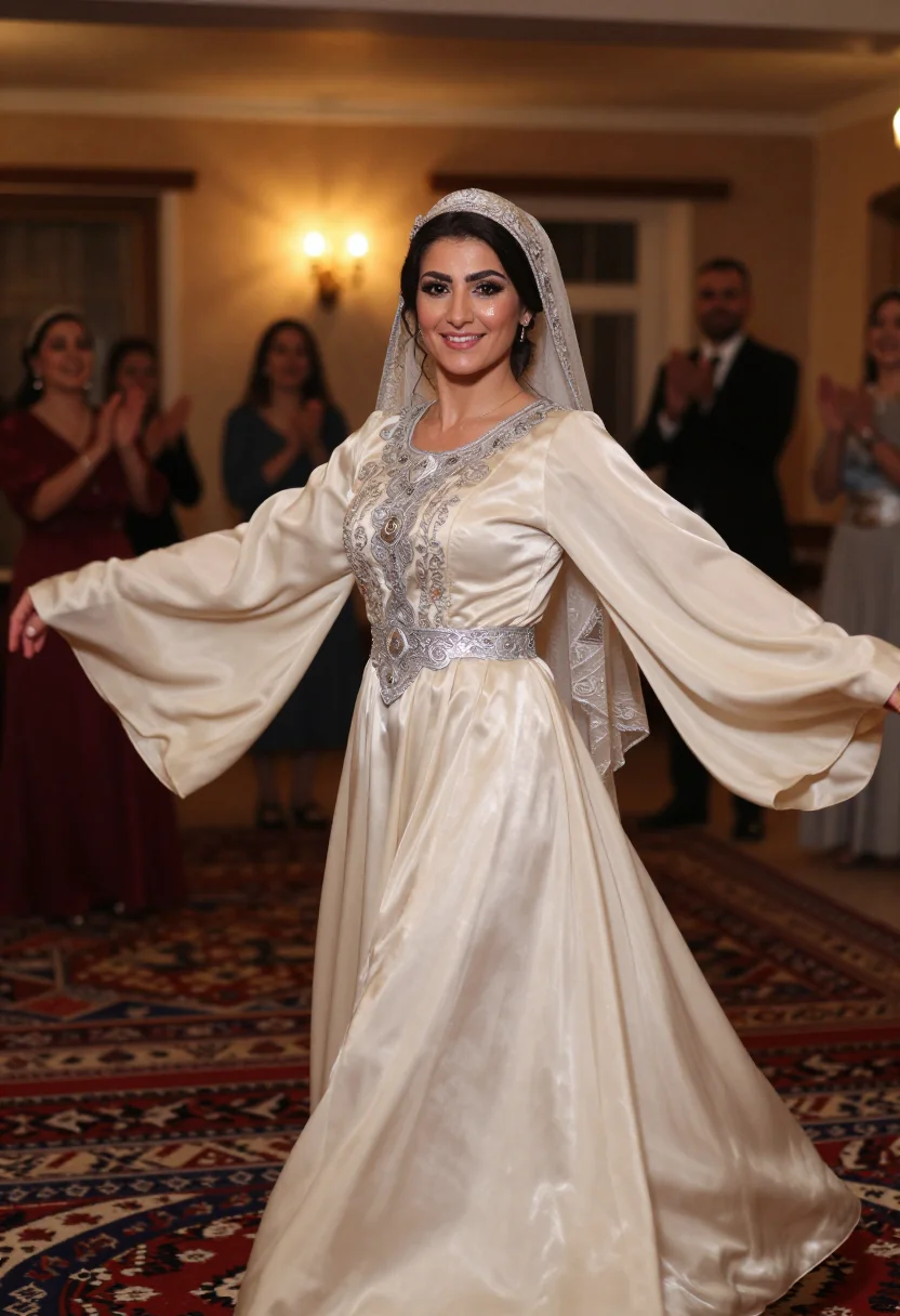AI caucasus gown sample — Three-quarter-length portrait photograph of a Circassian wom