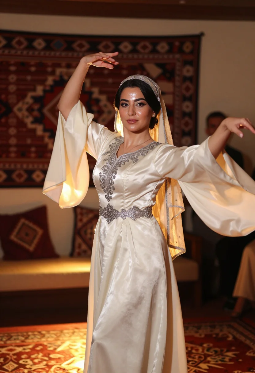 AI caucasus gown sample — Half-length portrait photograph of a Circassian woman with f