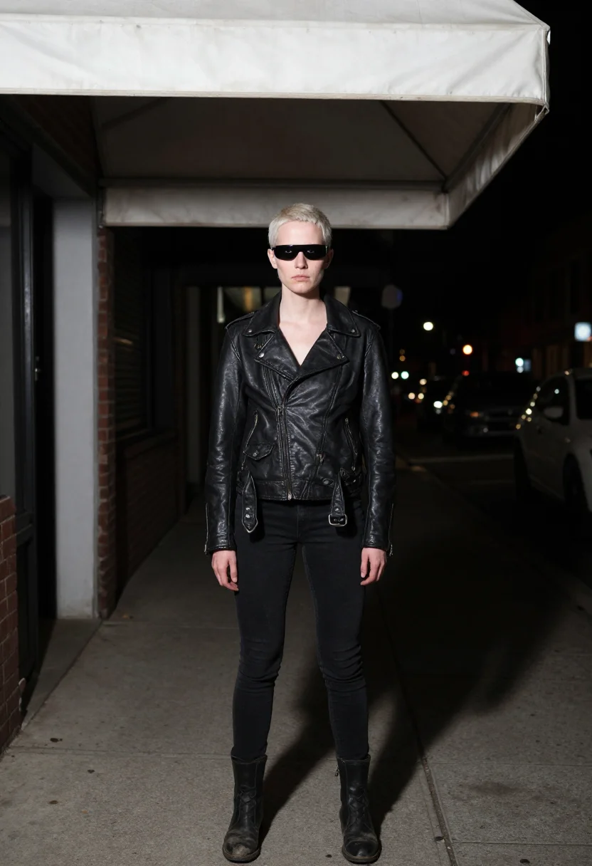 AI cbgb seventy seven sample — portrait of a woman, wide night portrait, camera a little be