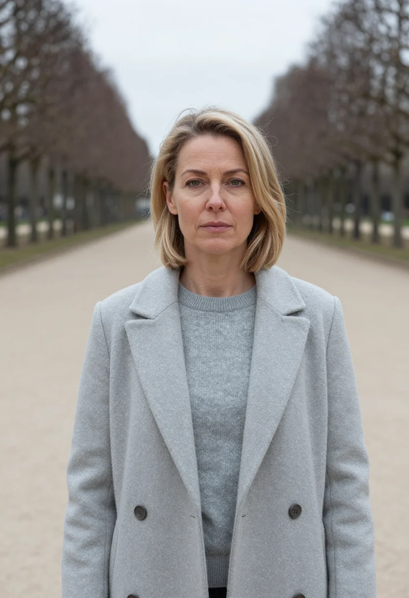 AI celine triomphe tuileries pale grey sample — portrait of a woman, an English woman in her late forties wi