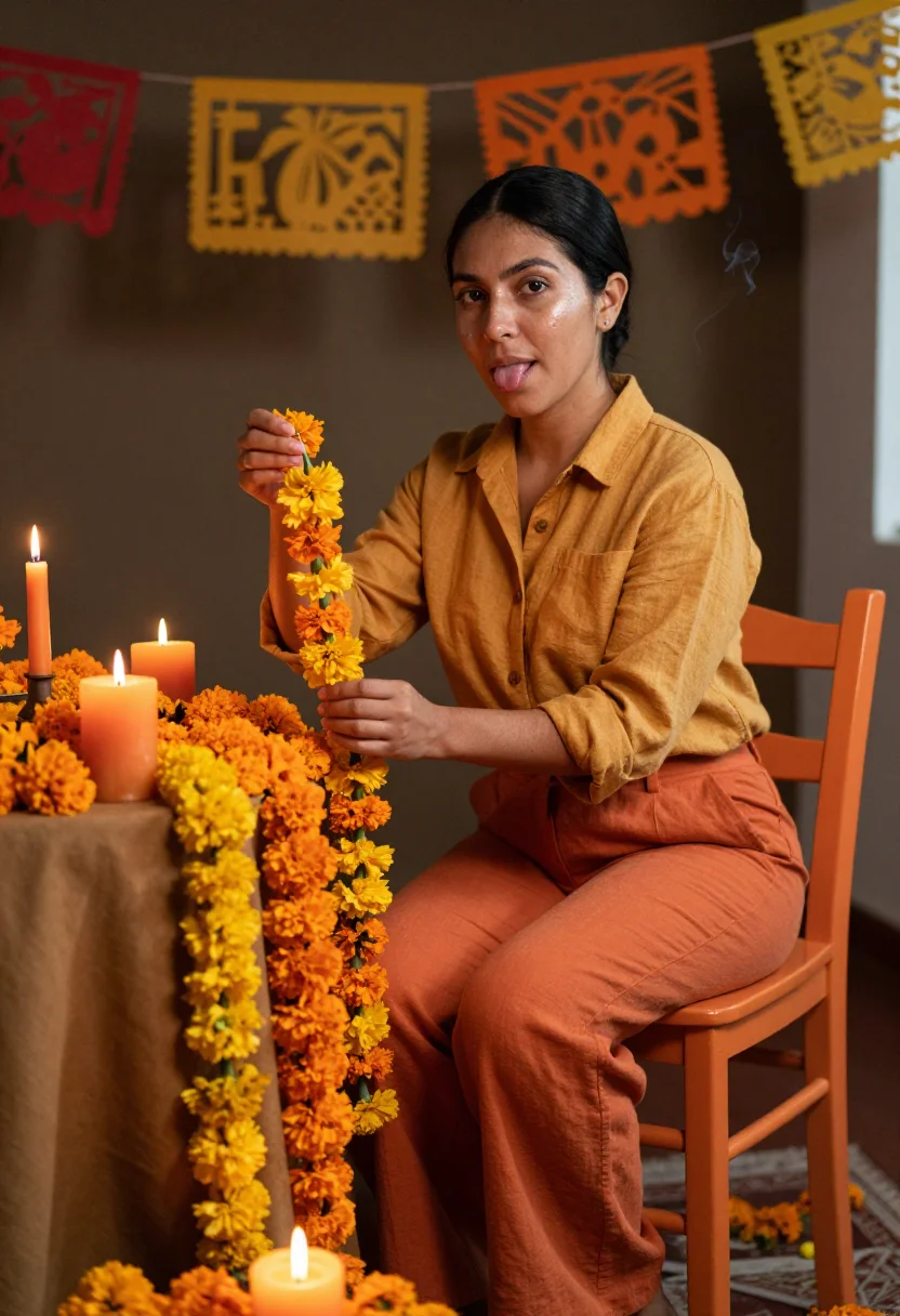 AI cempasuchil orange sample — portrait of a woman, a Mexican woman in her late twenties wi