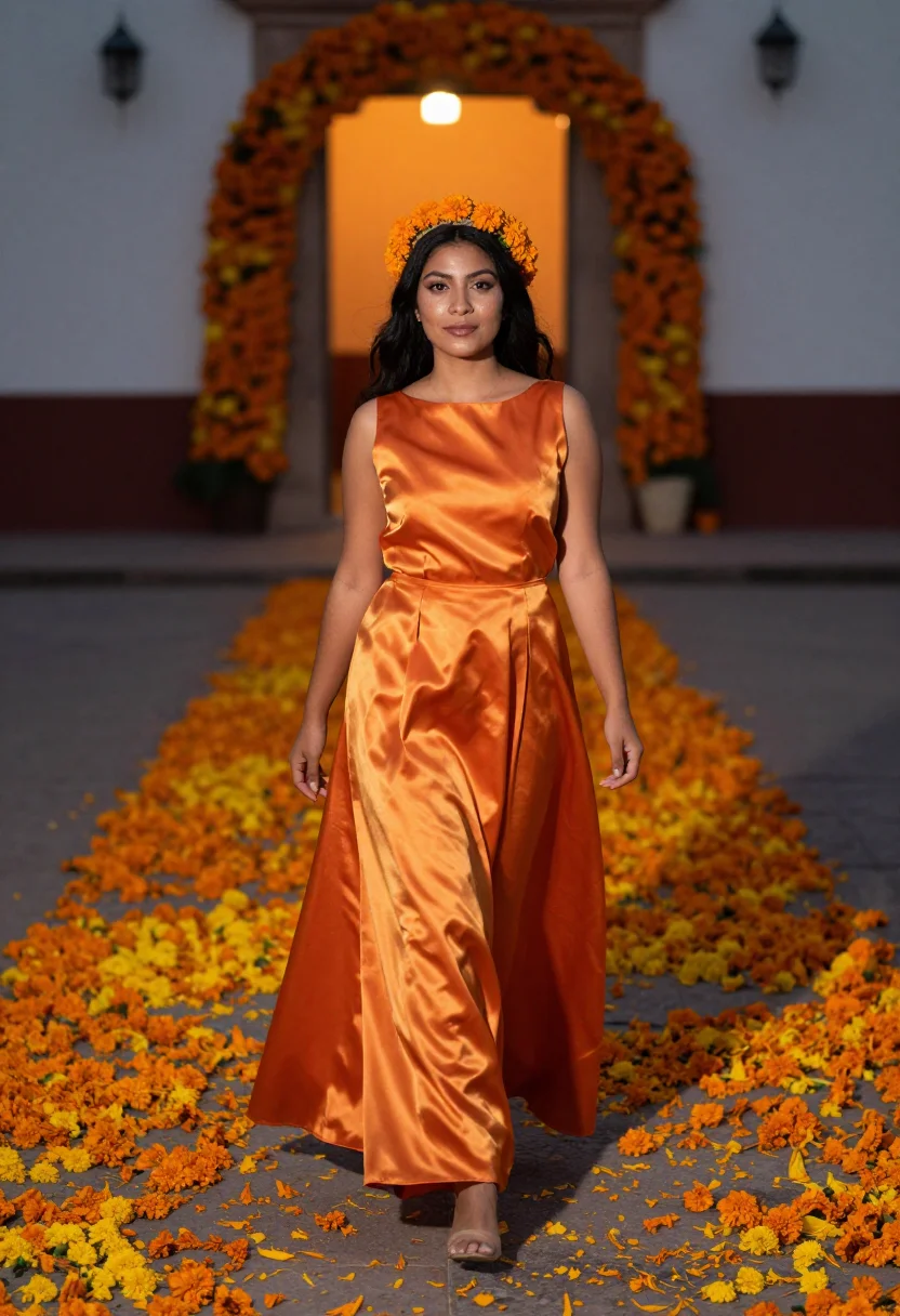 AI cempasuchil orange sample — portrait of a woman, a Mexican woman in her early twenties w