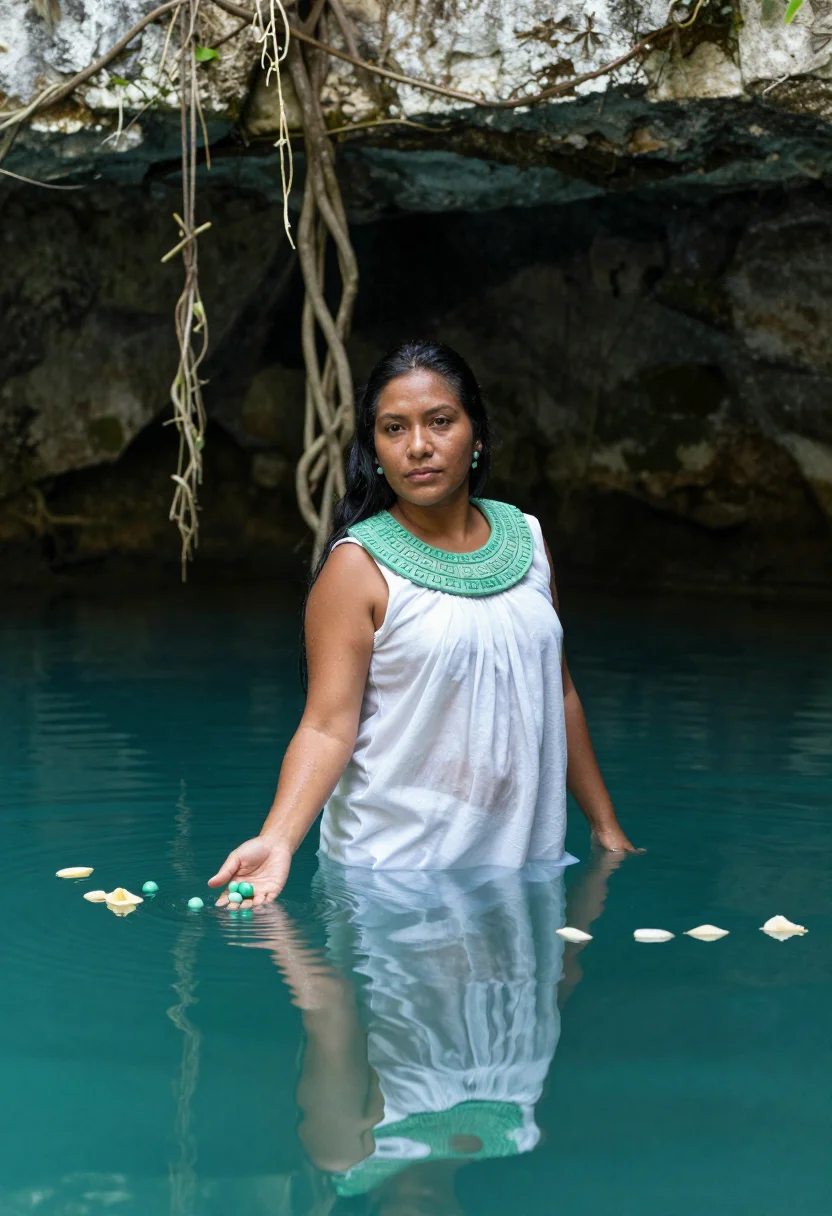 AI cenote sample — portrait of a woman, half-length portrait of a Maya woman wi