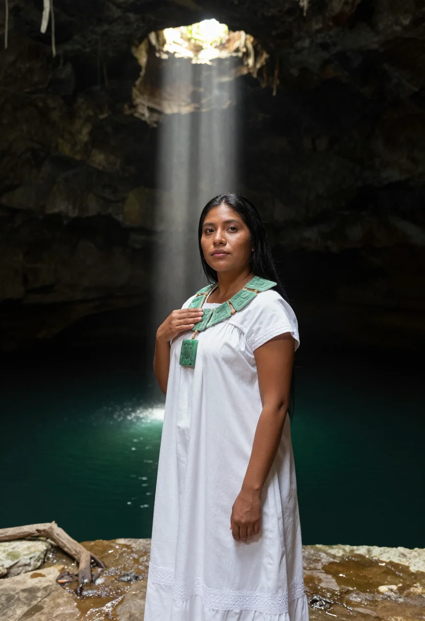 AI cenote sample — portrait of a woman, close half-length portrait of a Maya wo