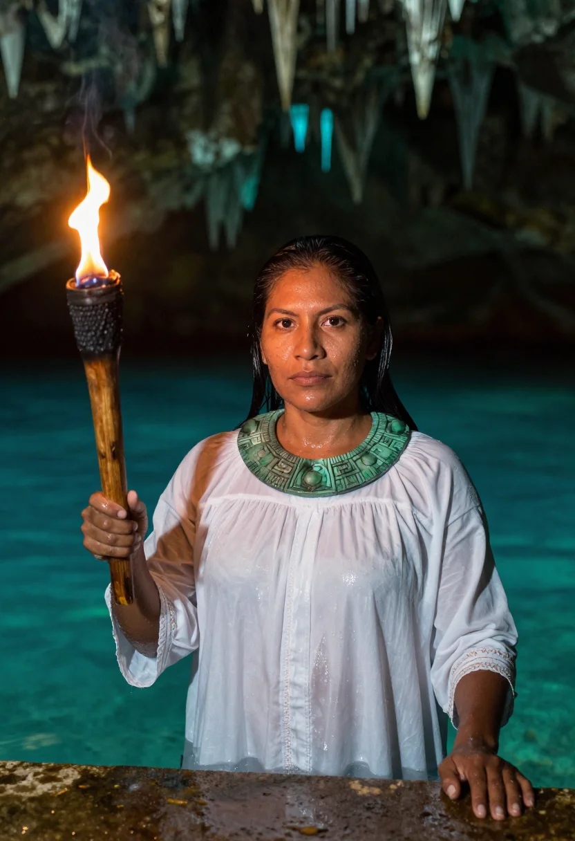 AI cenote sample — portrait of a woman, close half-length portrait of a Maya wo