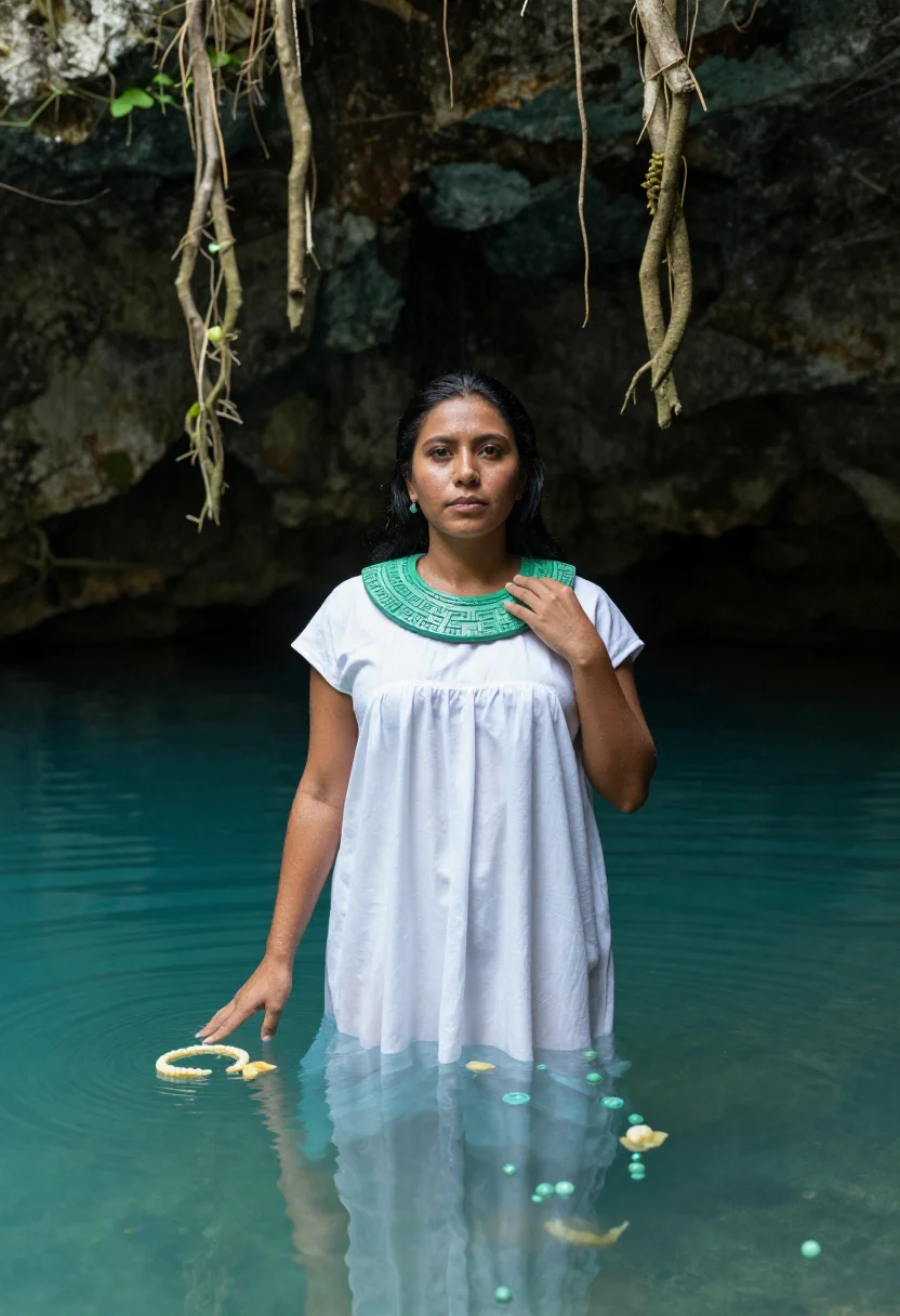 AI cenote sample — portrait of a woman, three-quarter-length portrait of a Maya