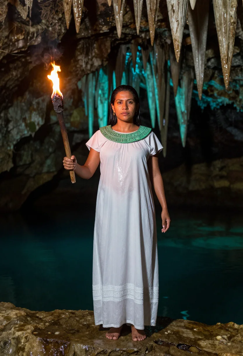AI cenote sample — portrait of a woman, full-length portrait of a Maya woman wi