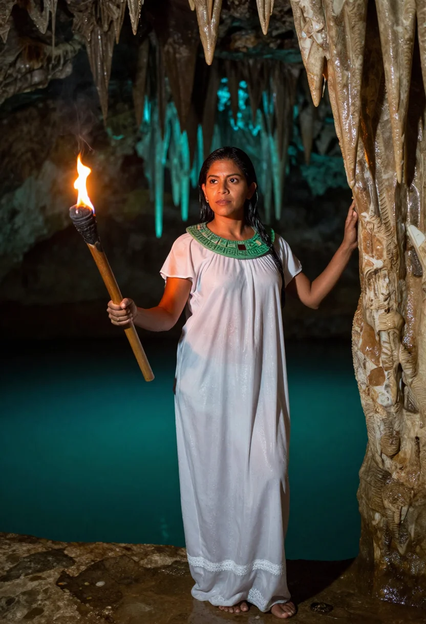 AI cenote sample — portrait of a woman, three-quarter-length portrait of a Maya