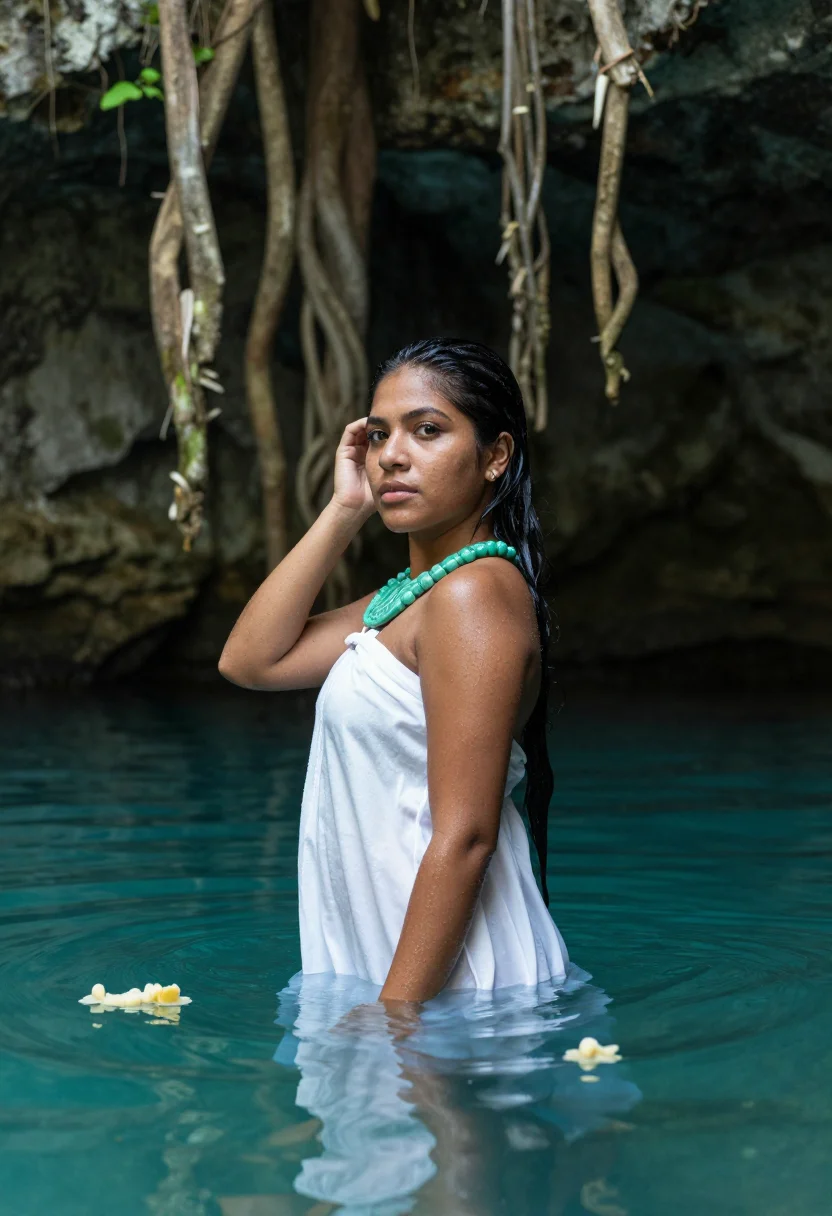 AI cenote sample — portrait of a woman, close half-length portrait of a Maya wo