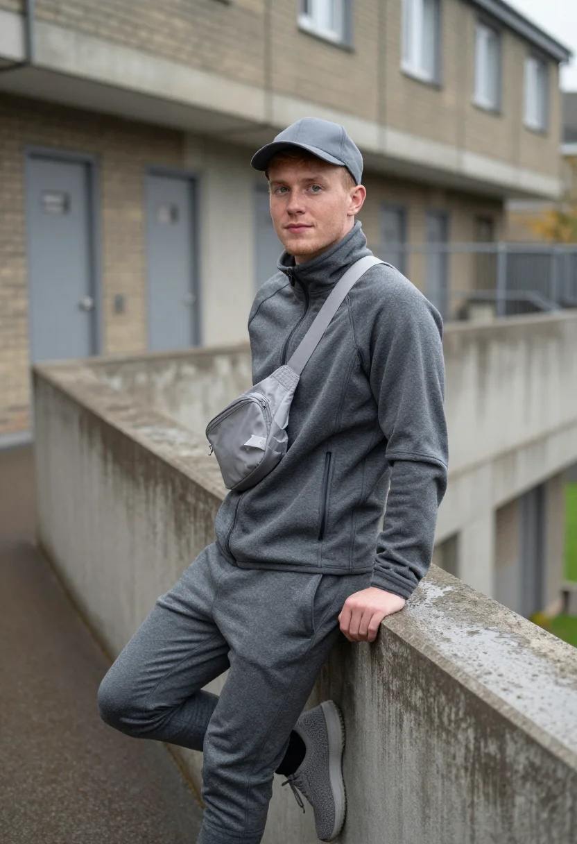 AI central cee west london tech fleece grey sample — portrait of a man, an Irish man in his early twenties with f