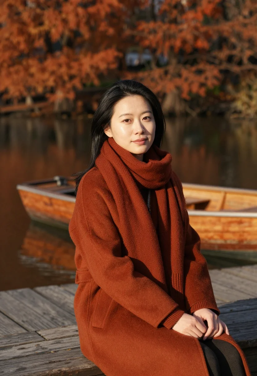 AI central park rowboat rust sample — portrait of a woman, framed half-length from the hips up, a
