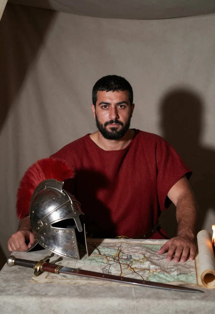 AI centurion sample — portrait of a man, half-length portrait of a Mediterranean m