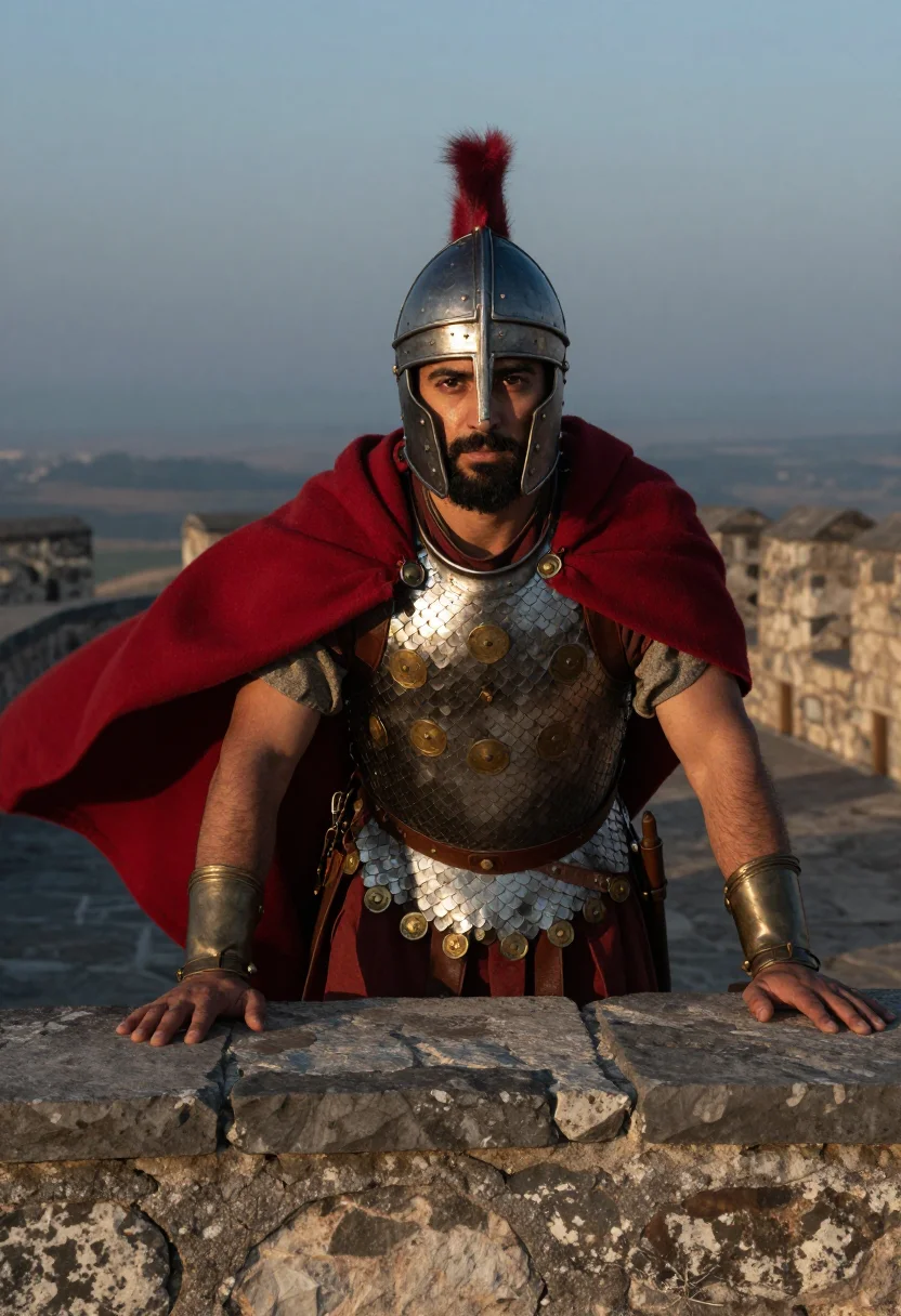 AI centurion sample — portrait of a man, half-length portrait of a Mediterranean m