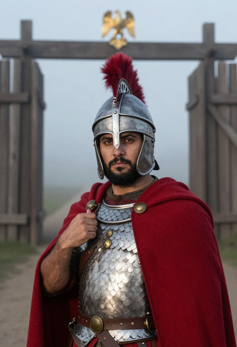 AI centurion sample — portrait of a man, chest-up portrait of a Mediterranean man