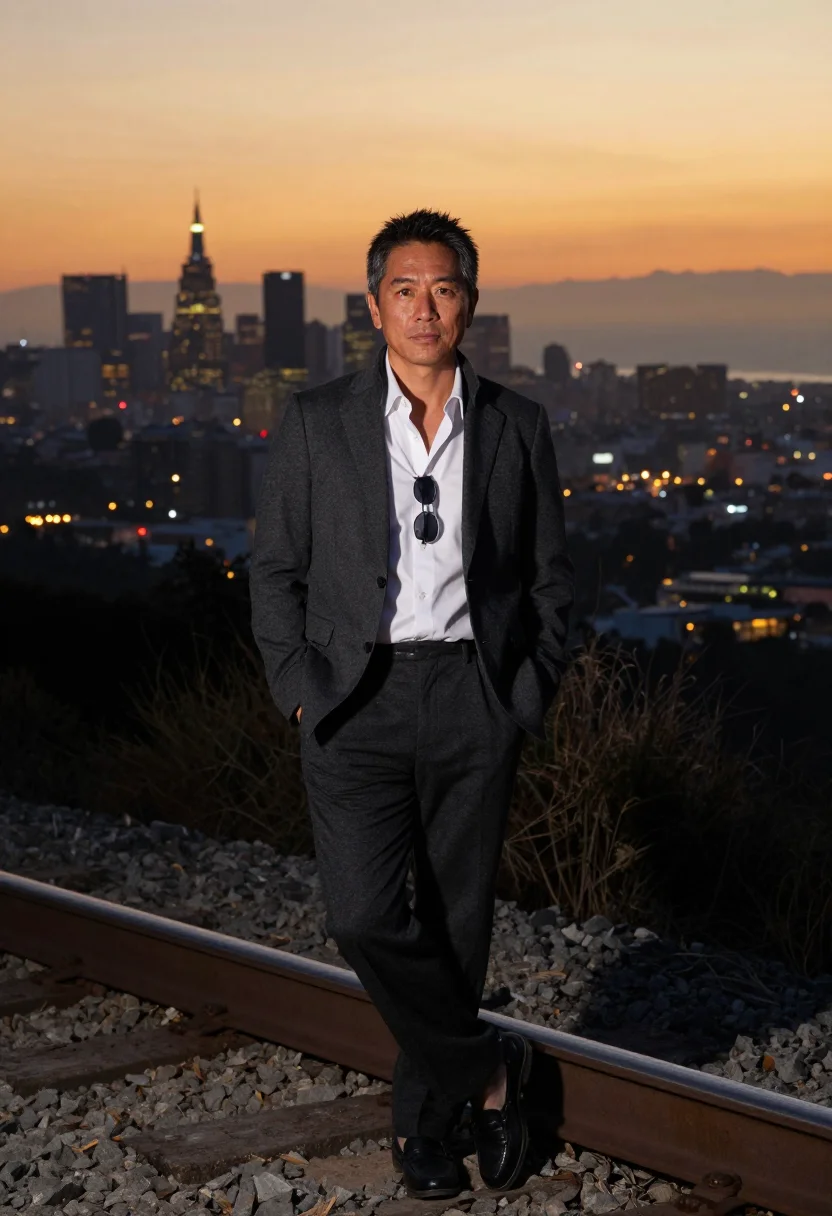 AI century city agent sample — portrait of a man, three-quarter-length portrait of a Japane