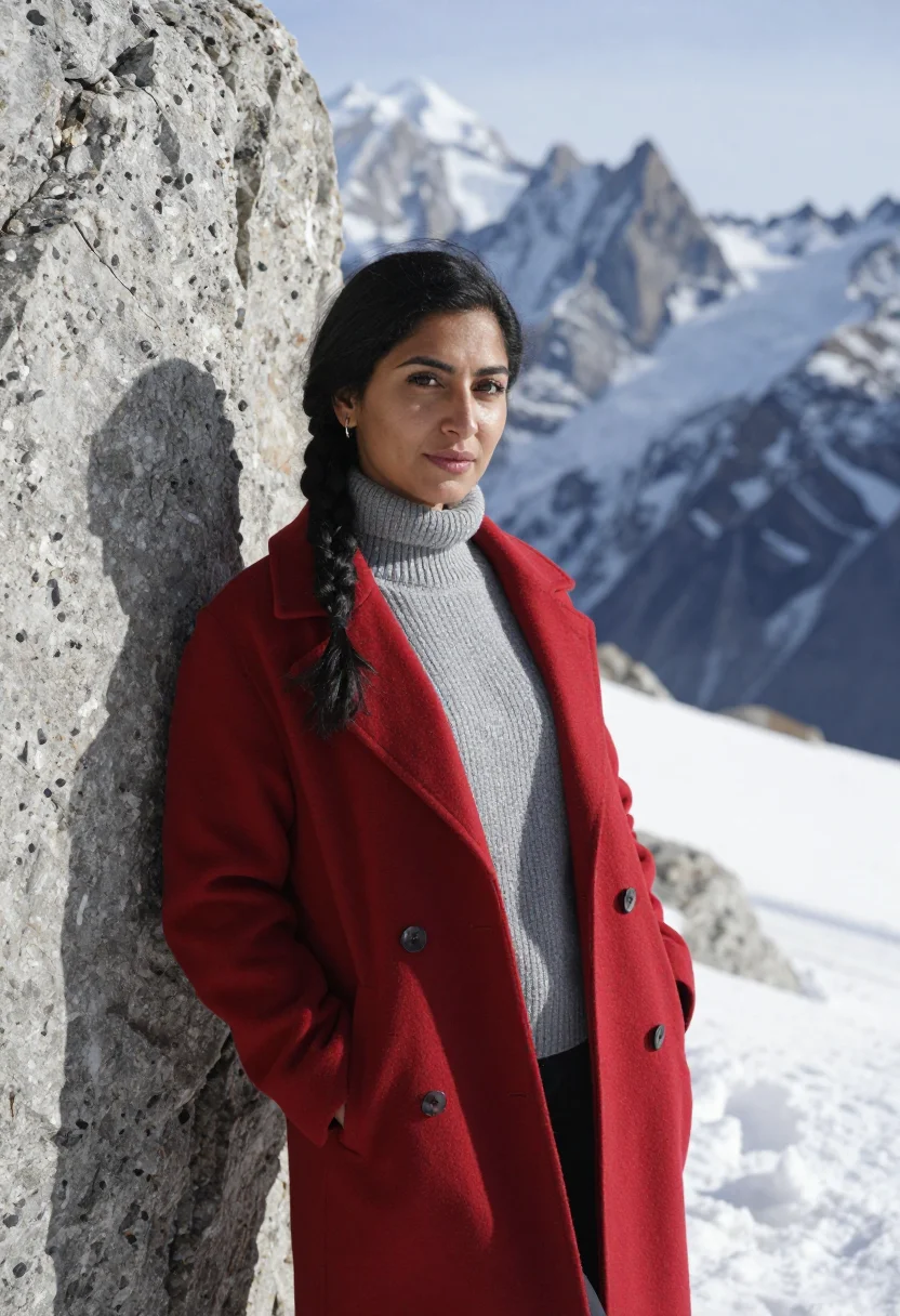 AI chamonix mountain doctor granite red train sample — portrait of a woman, a mountain doctor of Moroccan descent i
