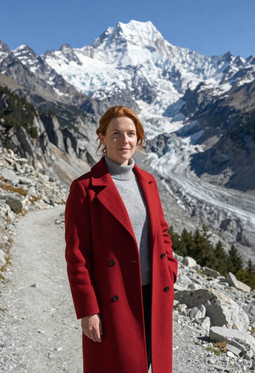 AI chamonix mountain doctor granite red train sample — portrait of a woman, a mountain doctor in her mid-thirties w