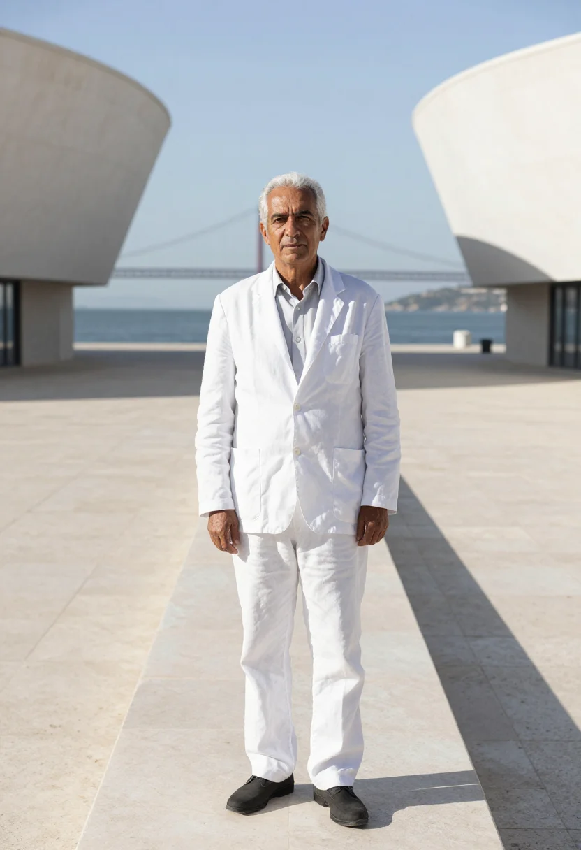 AI champalimaud neuroscientist white stone tagus sample — portrait of a man, of Portuguese descent, in his early sixti