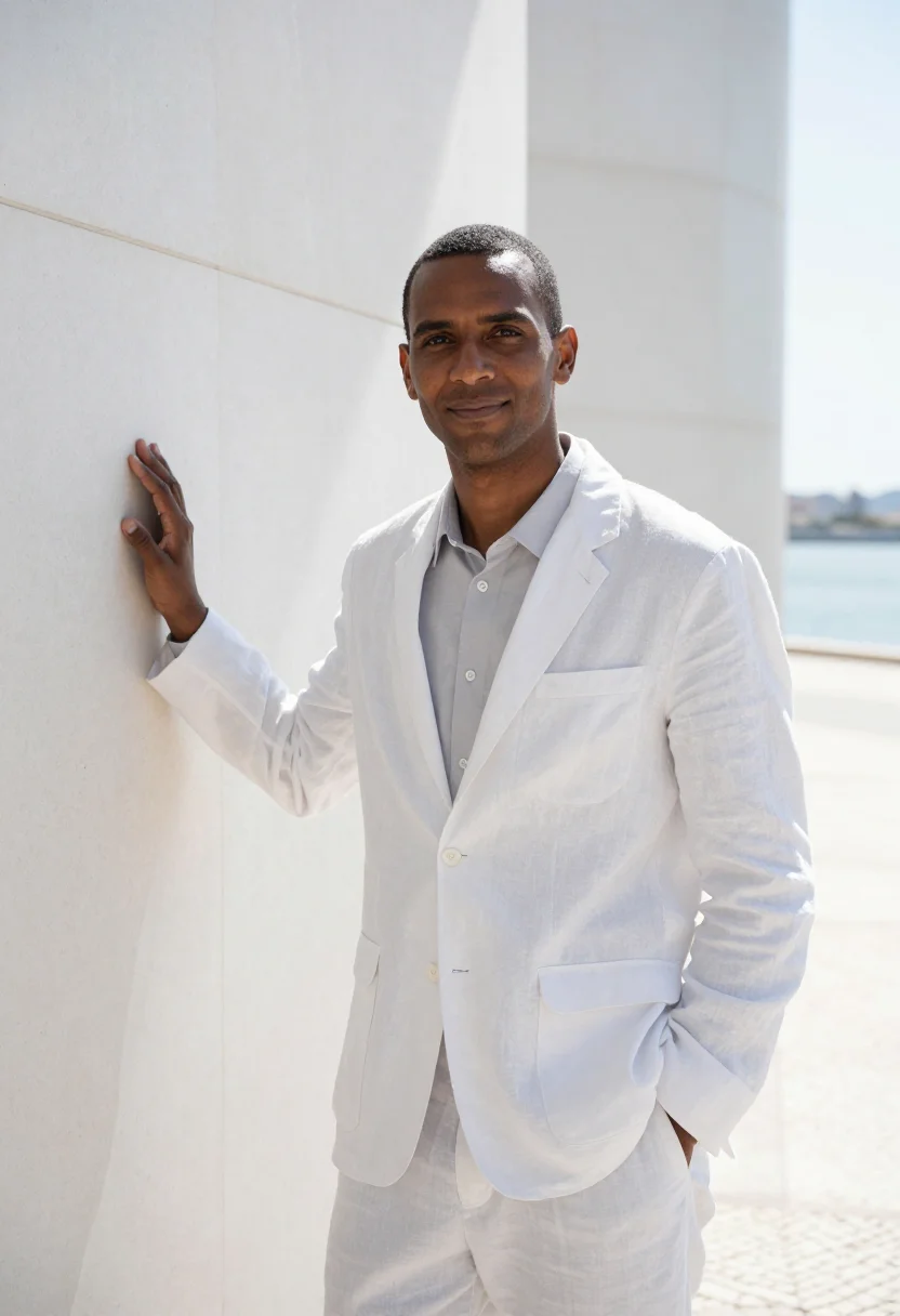 AI champalimaud neuroscientist white stone tagus sample — portrait of a man, of Cape Verdean and Portuguese descent, i