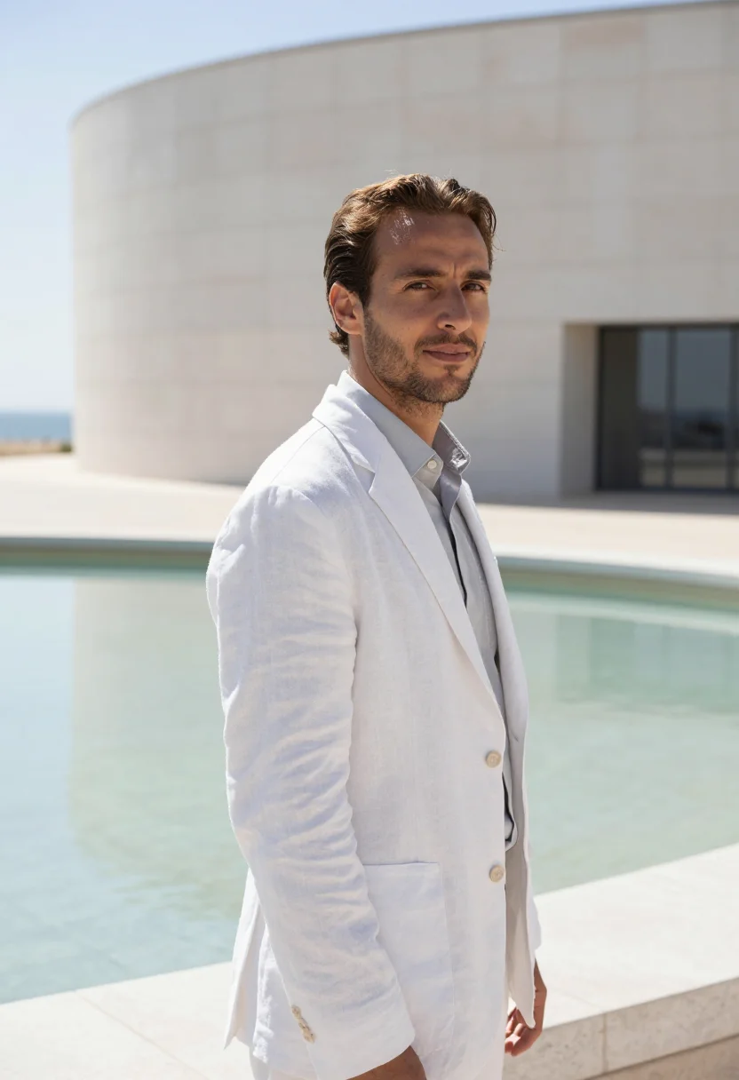 AI champalimaud neuroscientist white stone tagus sample — portrait of a man, of Spanish descent, in his early thirties
