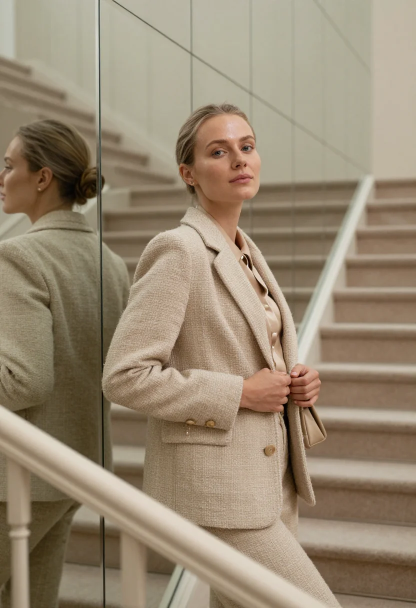 AI chanel beige sample — portrait of a woman, half-length portrait of a Northern-Euro