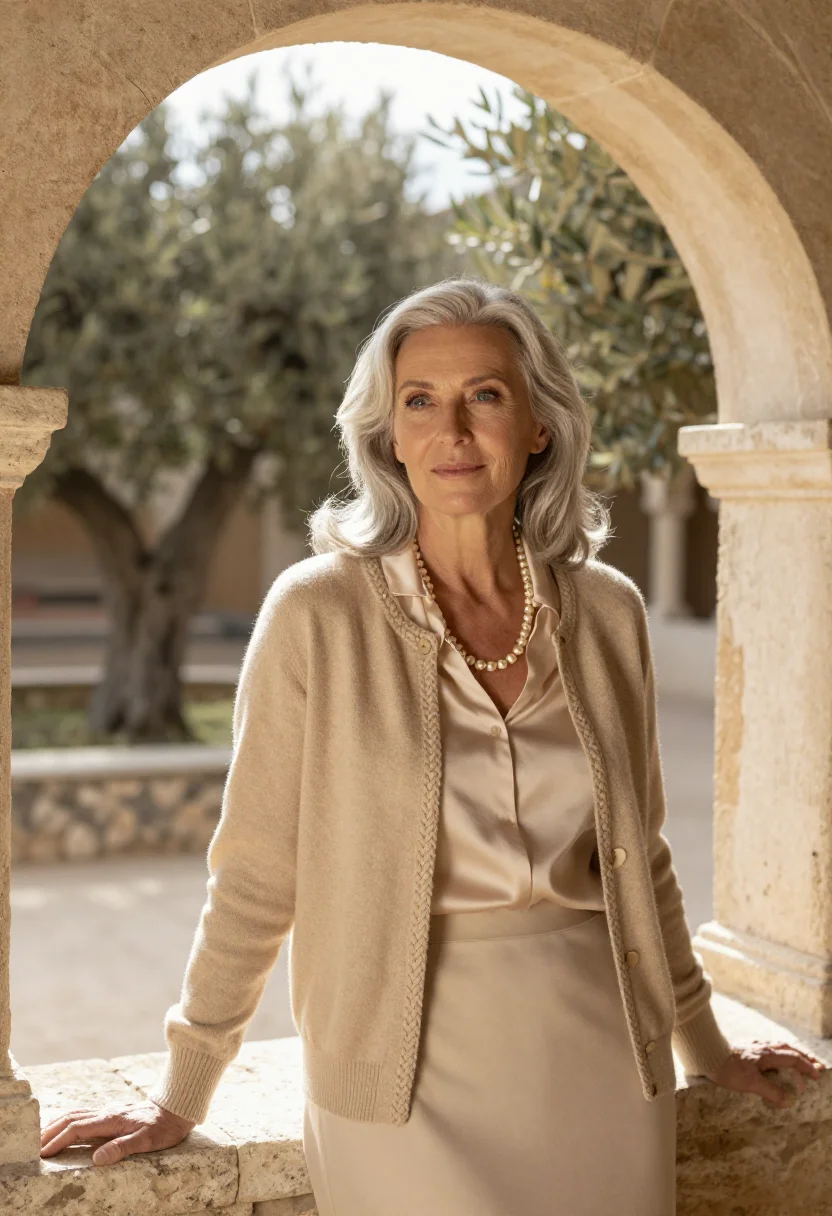 AI chanel la pausa roquebrune villa beige sample — portrait of a woman, French and in her early fifties, with f