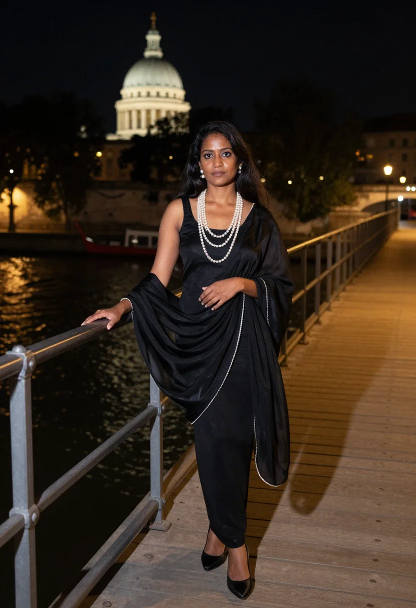 AI chanel noir sample — portrait of a woman, full-length portrait of an Indian woman