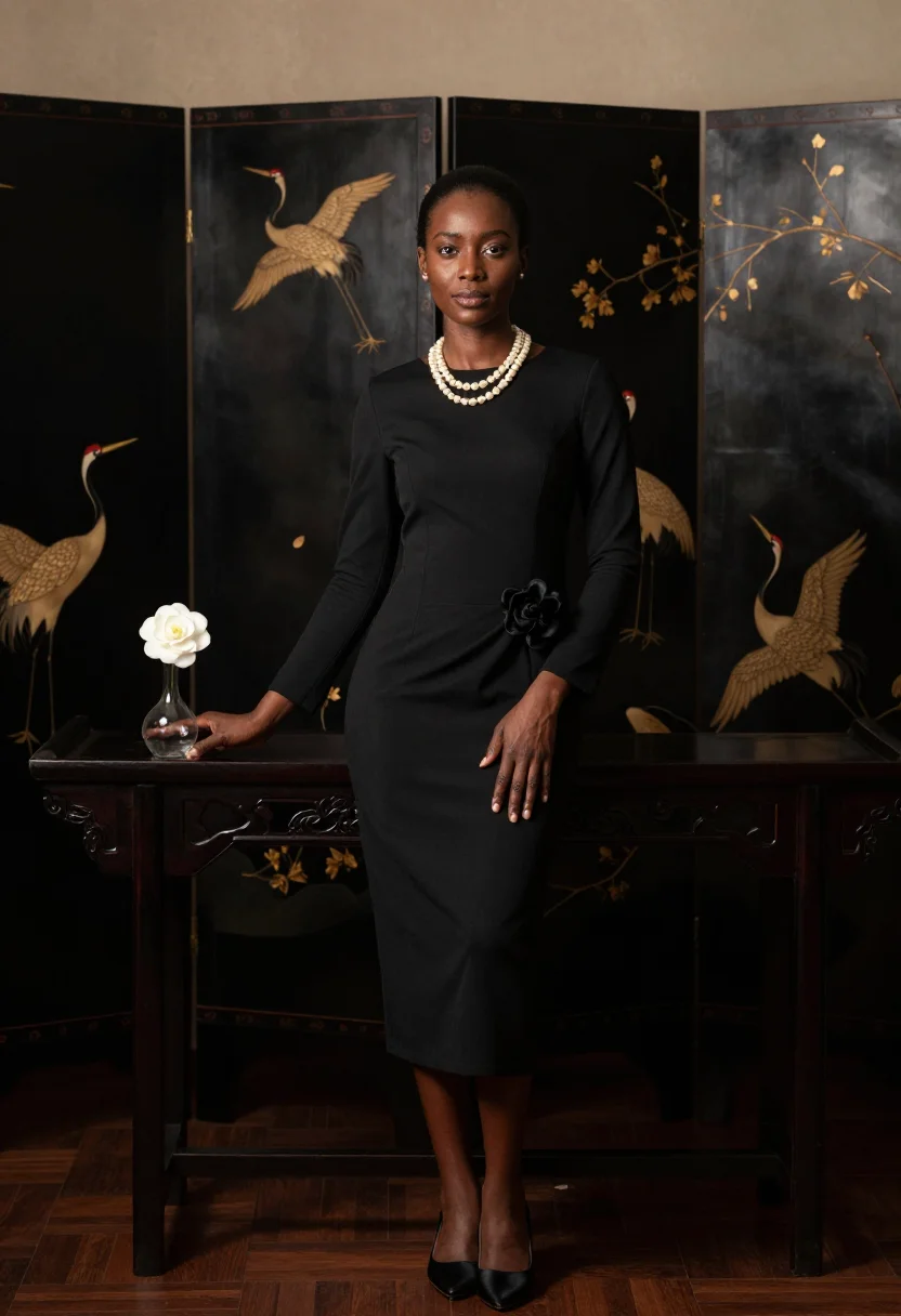 AI chanel noir sample — portrait of a woman, three-quarter-length portrait of a Blac