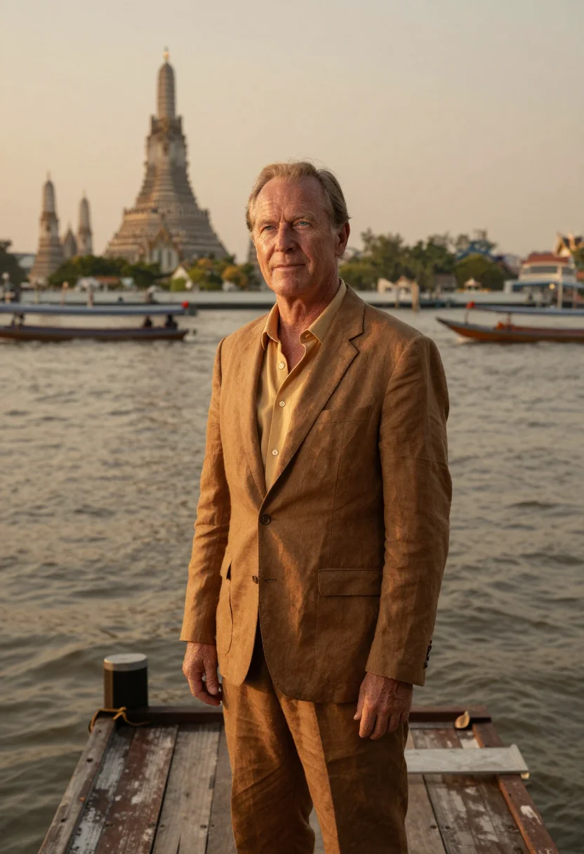 AI chao phraya hotelier teak river sample — portrait of a man, a hotelier in his fifties of Australian d
