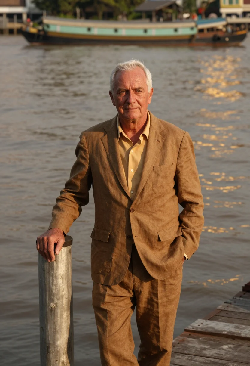 AI chao phraya hotelier teak river sample — portrait of a man, a hotelier in his fifties of British desc