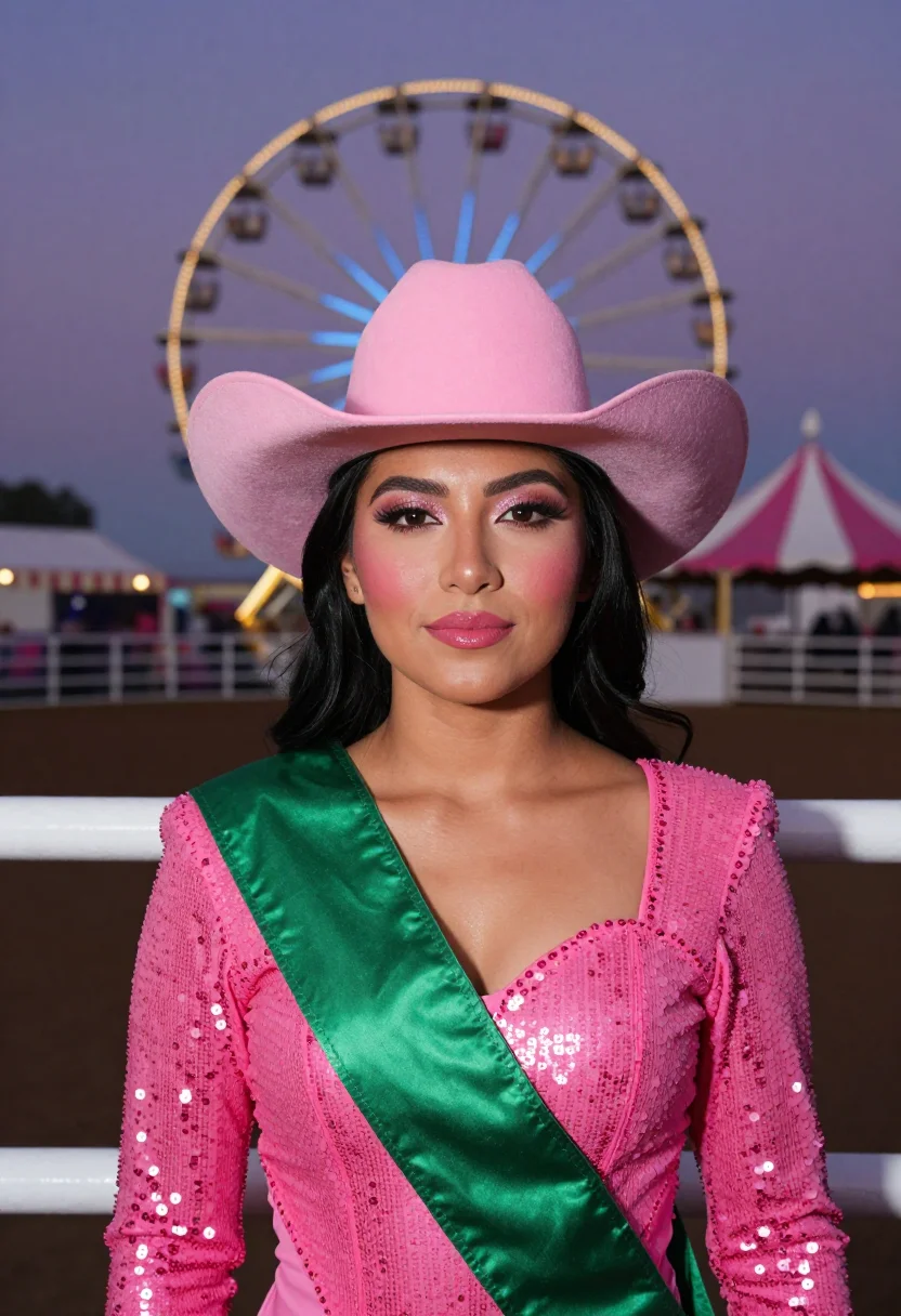 AI chappell roan midwest princess pink palette sample — portrait of a woman, a Mexican-American woman in her early t