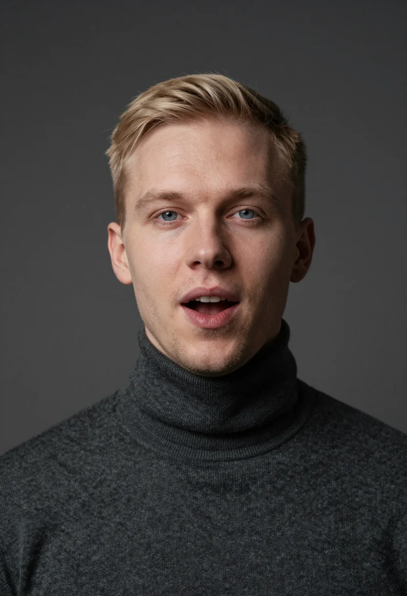 AI charcoal rollneck headshot sample — portrait of a man, close headshot of a Nordic man in his lat