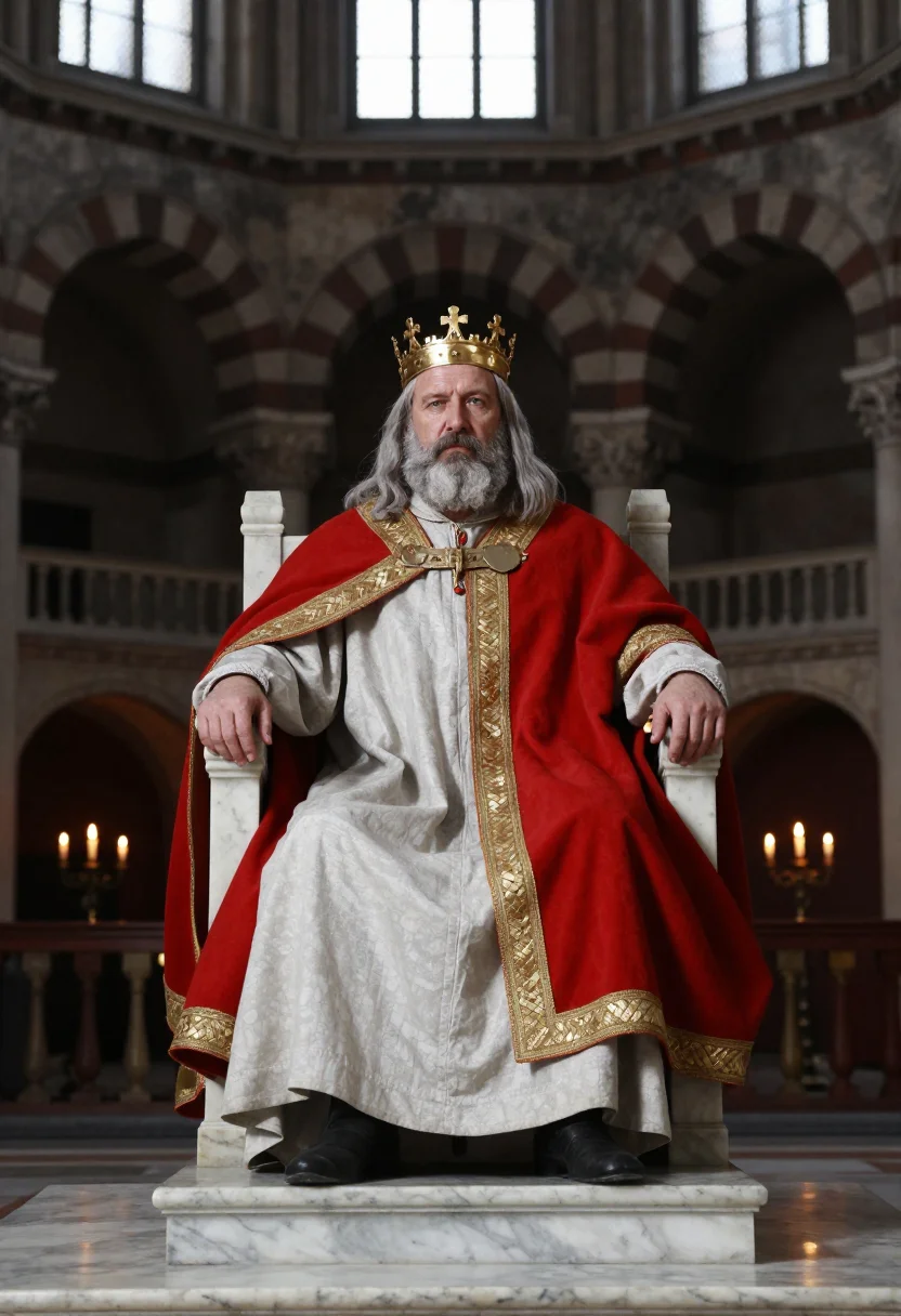 AI charlemagne sample — portrait of a man, three-quarter-length frontal portrait of